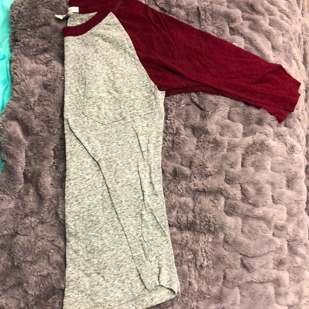 Grey & Burgundy Baseball Tee